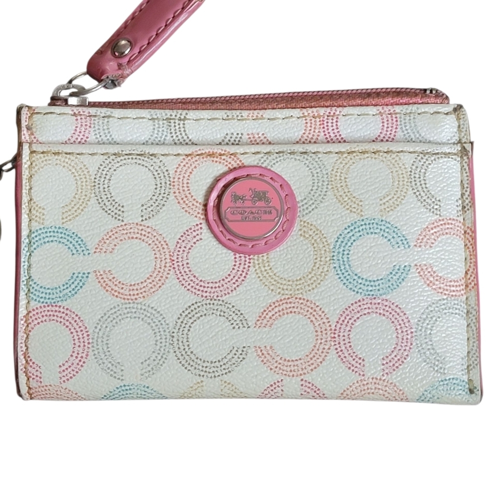 Coach Waverly Optic Art Coin Purse  multi-color signature C W/ Pink Leather Trim - Picture 11 of 15